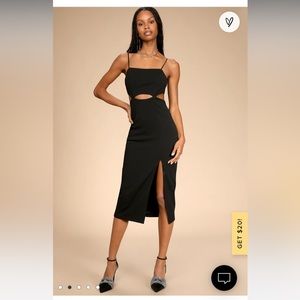 Lulus Midnight Muse Black Cutout Bodycon Midi Dress LIKE NEW